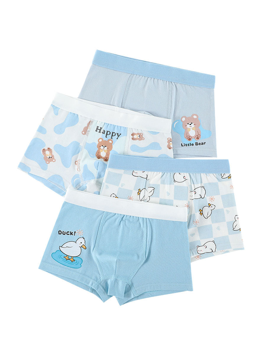 Boys’ Cartoon and Striped Printed Boxer Shorts Breathable Underwear Set