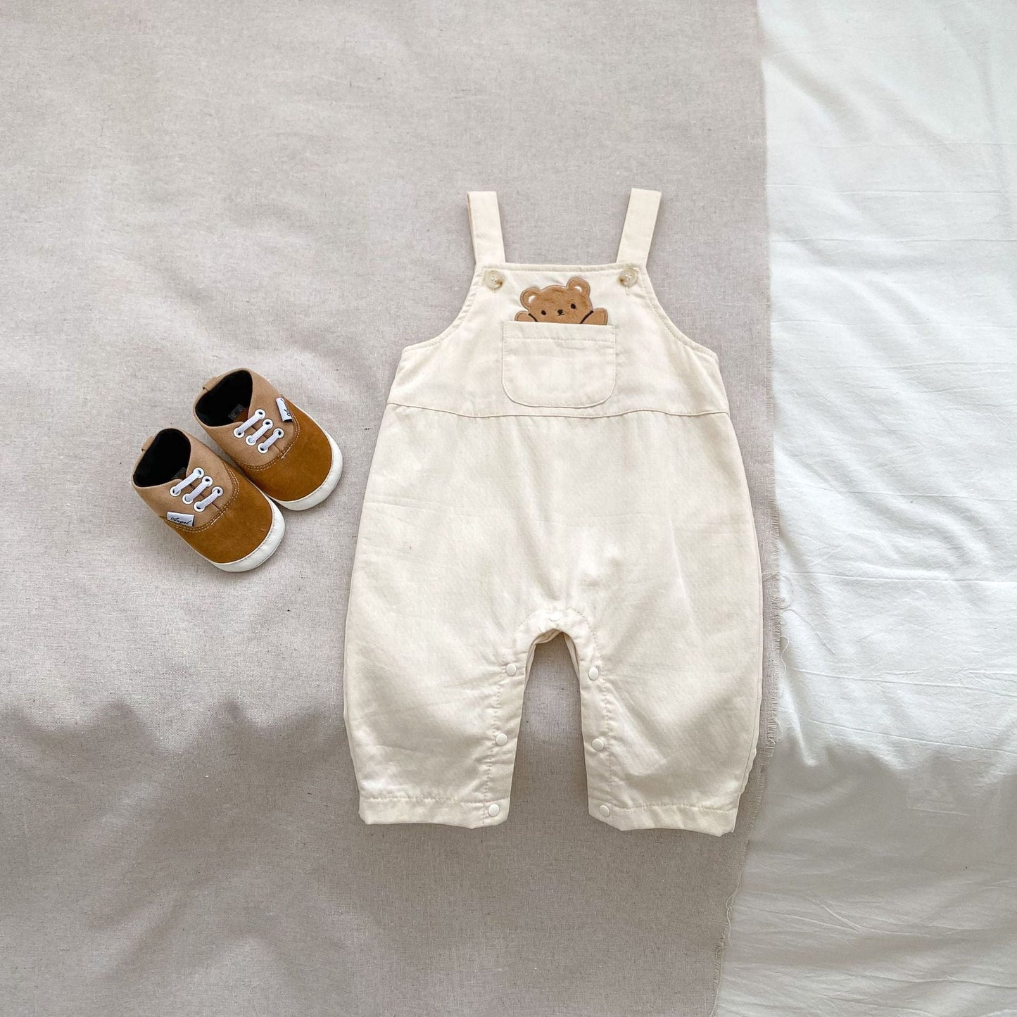 Arrival Autumn Baby Unisex Long Sleeves Striped Top Shirt and Teddy Pattern Overalls – Matching Set