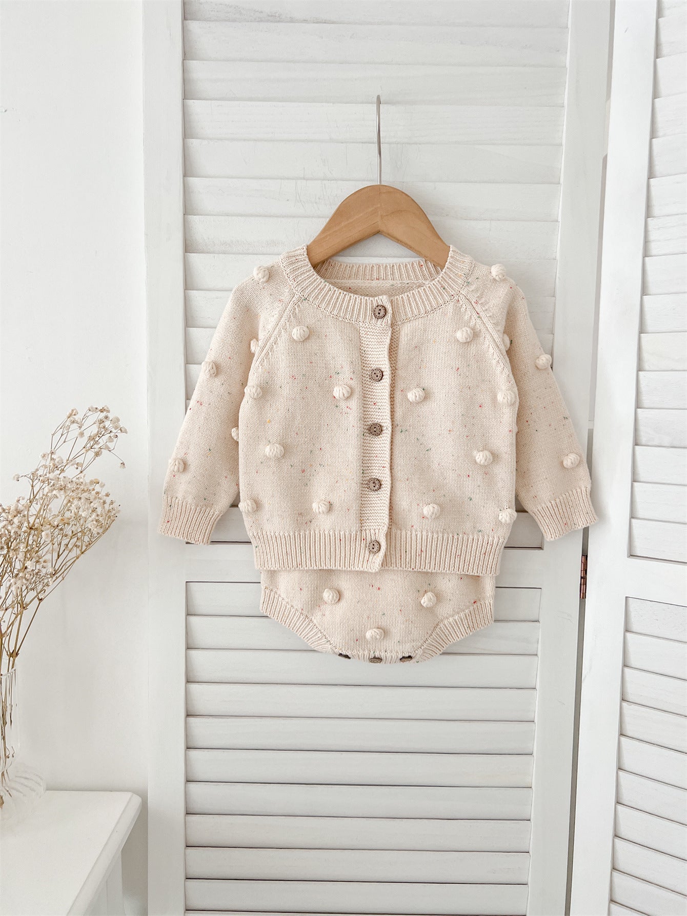 Arrival Autumn Baby Long Sleeves Solid Color Knitted Cardigan and Sleeveless Strap Bodysuits – Clothing Set