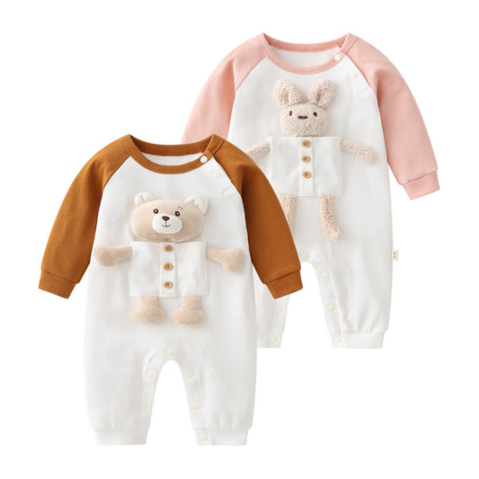 Baby 3D Cartoon Animal Patchwork Design Color Matching Long-Sleeved Rompers