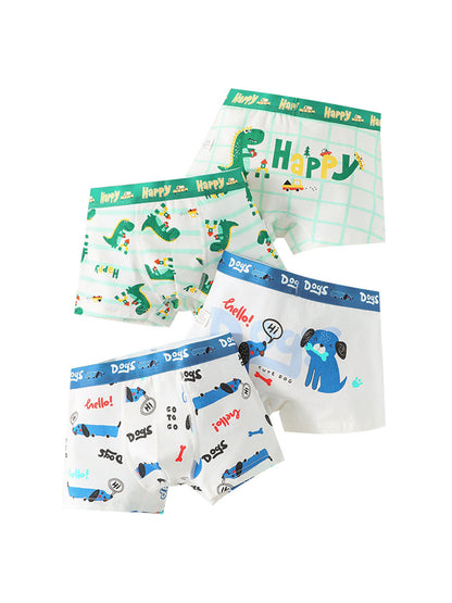 Boys’ Cartoon and Striped Printed Boxer Shorts Breathable Underwear Set