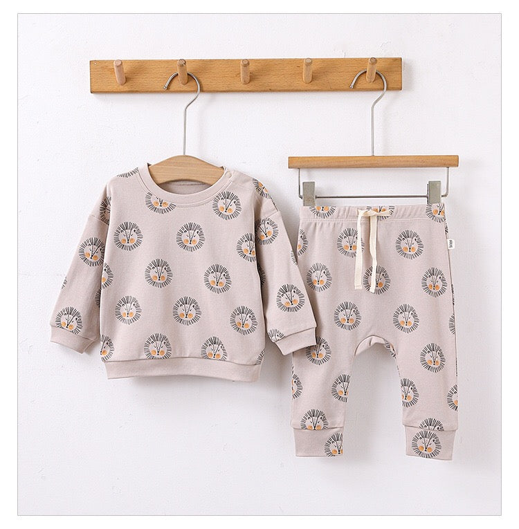 Baby Boy And Girl Print Pattern Cotton Hoodie Combo Trousers Sets