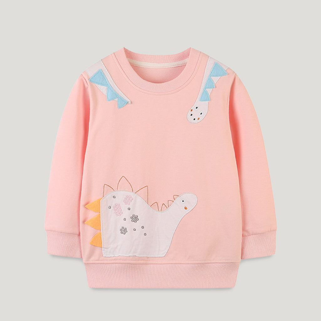 Autumn Dinosuar Pattern Pink Soft Cotton Hoodie