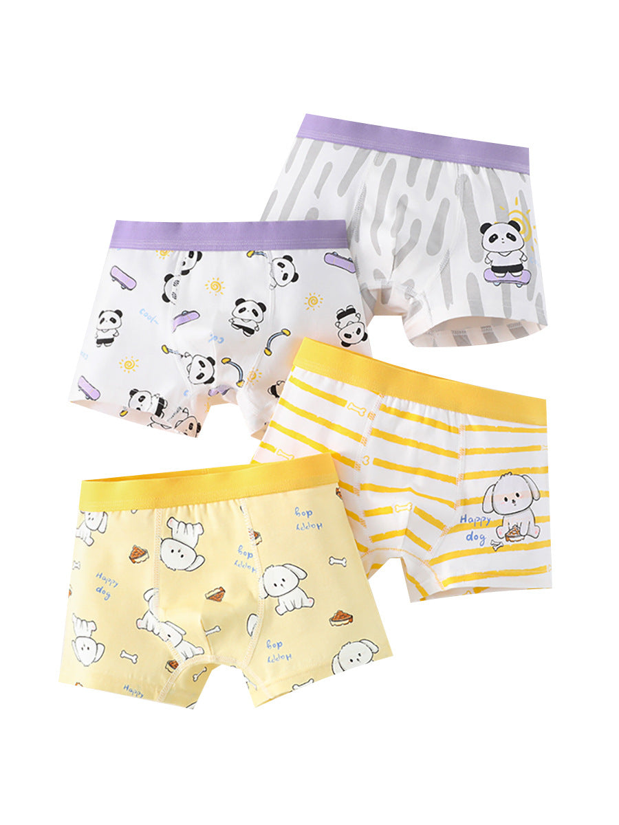 Boys’ Cartoon and Striped Printed Boxer Shorts Breathable Underwear Set