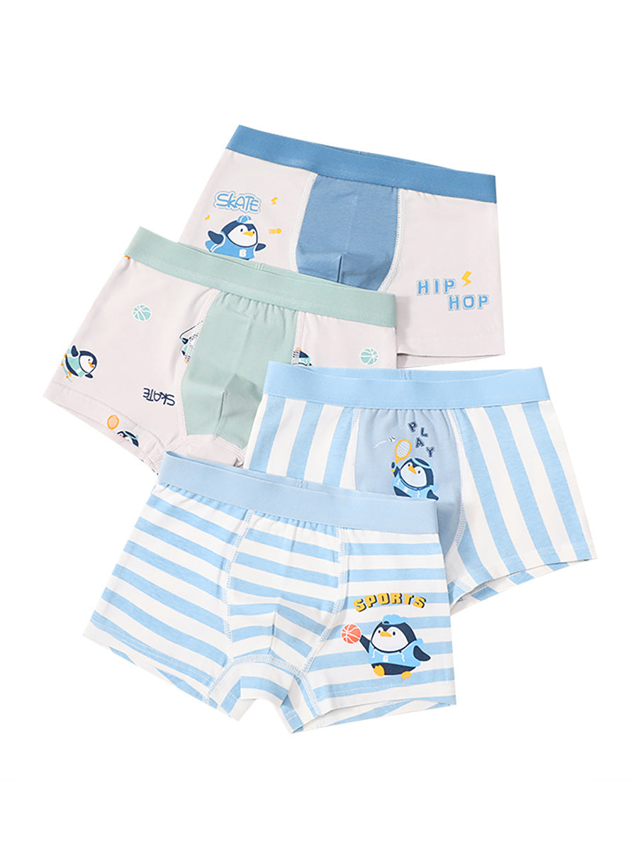 Boys’ Cartoon and Striped Printed Boxer Shorts Breathable Underwear Set