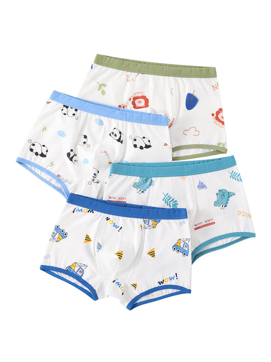 Boys’ Cartoon and Striped Printed Boxer Shorts Breathable Underwear Set