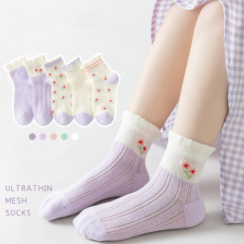 Baby Print Pattern Mesh Soft Cotton Socks 1Bag=5Pairs