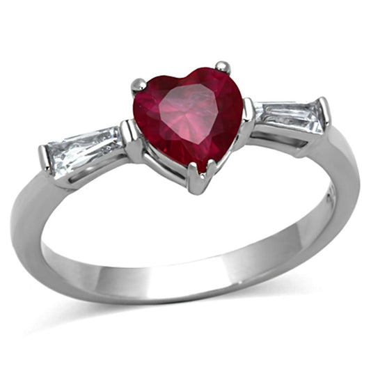 TK1221 - High polished (no plating) Stainless Steel Ring with AAA Grade CZ in Ruby