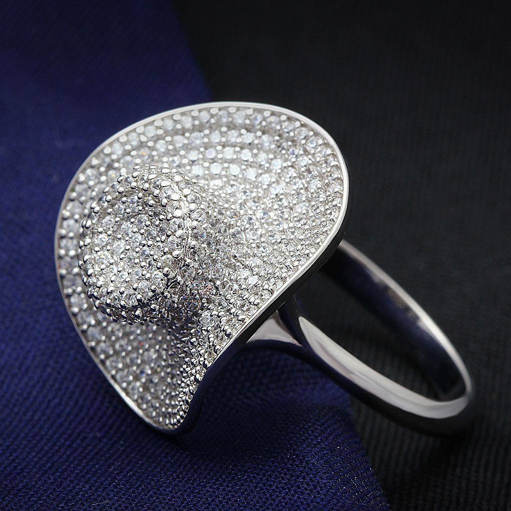 TS015 - Rhodium 925 Sterling Silver Ring with AAA Grade CZ in Clear