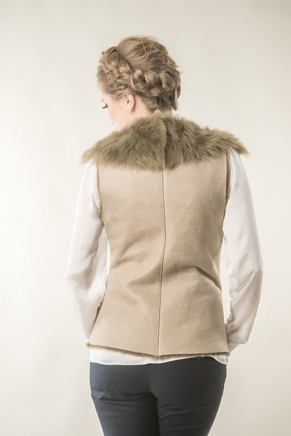 Beige Merino Fur Nappa Lamb Leather Vest