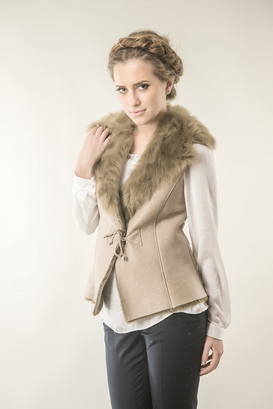 Beige Merino Fur Nappa Lamb Leather Vest