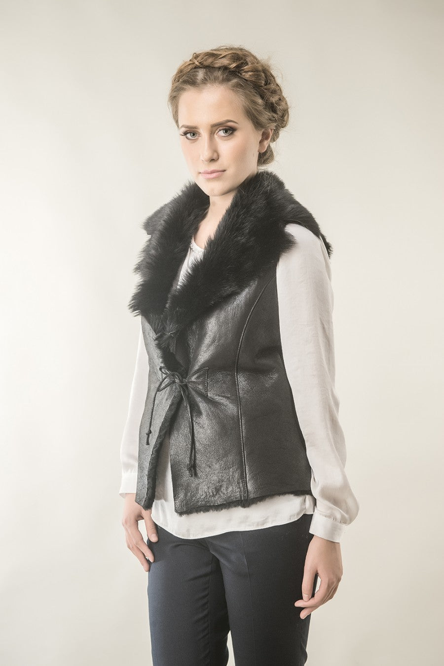 Black Merino Fur Nappa Lamb Leather Vest