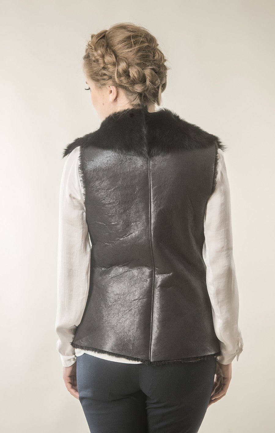 Black Merino Fur Nappa Lamb Leather Vest