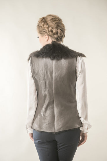 Brown Merino Fur Nappa Lamb Leather Vest